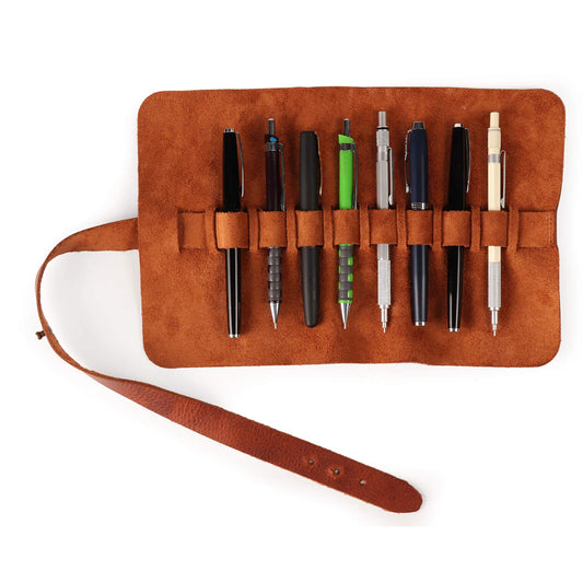 Londo Genuine Leather Retro Pen and Pencil Case - Metal Snap Fastener, Pencil Pouch Stationery Bag