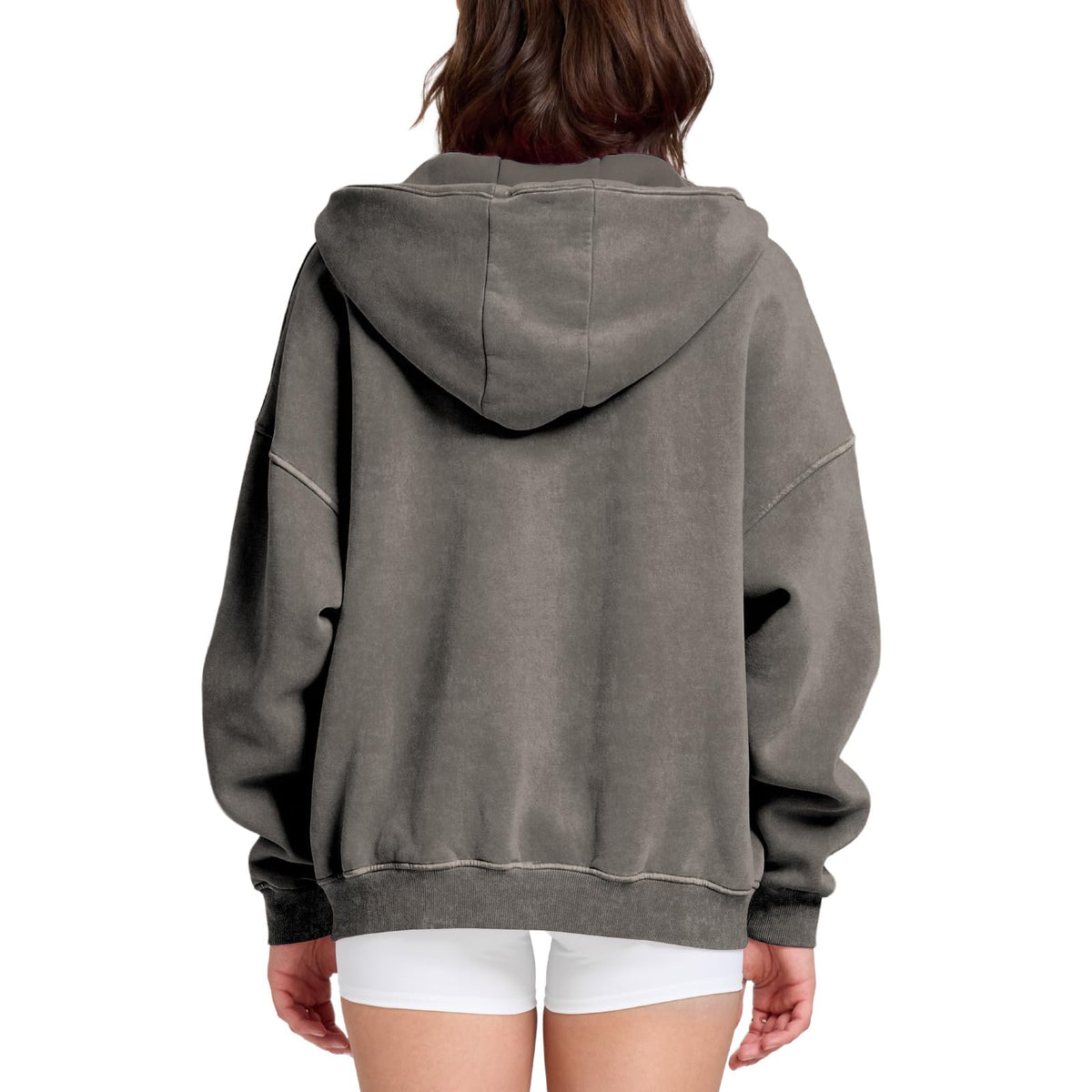 Dnzzs Womens Zip Up Hoodie Oversized Acid Wash Sweatshirts Heavyweight Fall Fashion Outfits Casual Jackets Winter Clothes,Grey,Medium