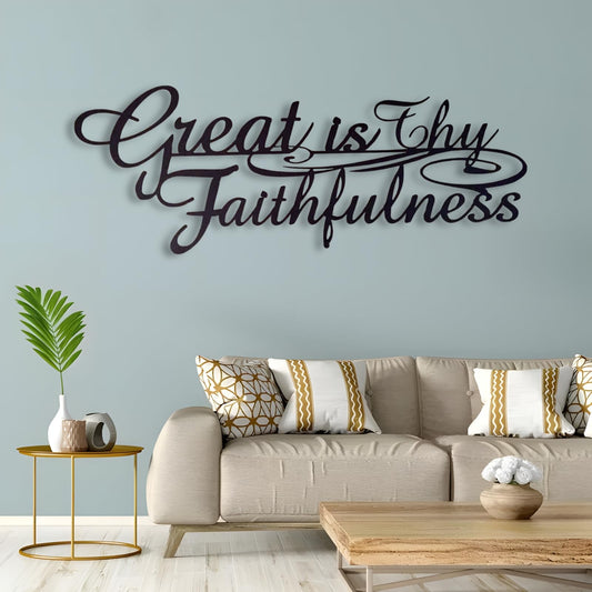 Bisamu Great is Thy Faithfulness Metal Wall Art, Scripture Quote Wall Decor for Home Office Church, Inspirational Gift for Her, Pastor, Baptism (39" x 15" | 100 x37cm)