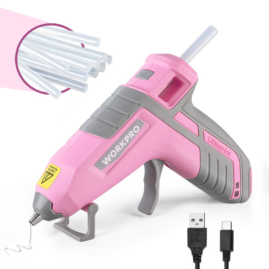 WORKPRO 3.6V Cordless Hot Glue Gun (Upgrade), Fast Preheating, Smart Power-Off, USB-C Rechargeable Glue Gun, Less-drip Hot Glue Gun Kit with 20 Pcs Premium Mini Glue Sticks for DIY, Crafting and Arts