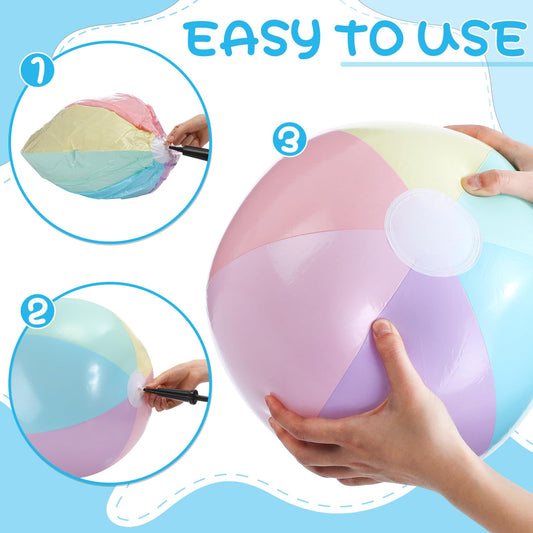 MiniInflat 24 Pcs Inflatable Pastel Beach Balls Bulk for Kids Jumbo Big Macaron Beach Balls for Adults Summer Swimming Pool Water Games Party Favor(16 Inch)