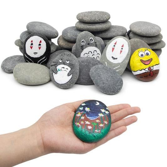 Markdang 40 Pcs Large Rocks for Painting 25pcs 2-3” & 15pcs 3-4” River Rocks for Painting Natural Flat & Smooth Rocks for Painting for Kids & Adult Craft Gift