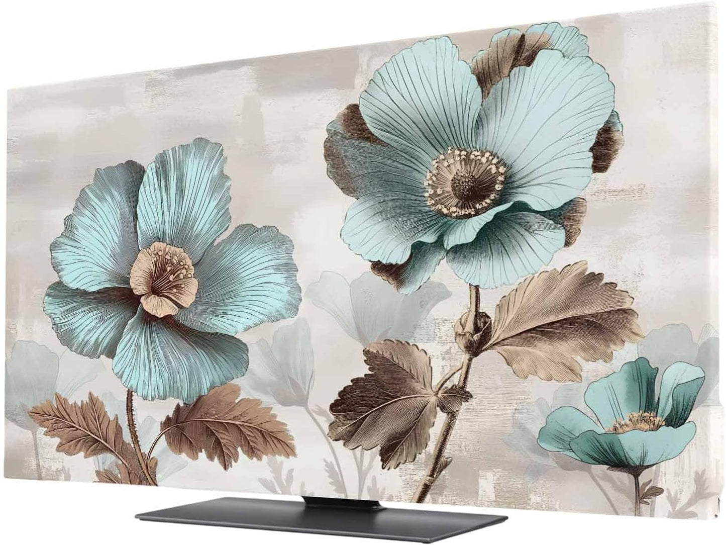 Singingin 85 Inch, Blue Broccoli TV Dust Cover Farmhouse Rustic Floral Retro Brown Botanical Computer Monitor Cover