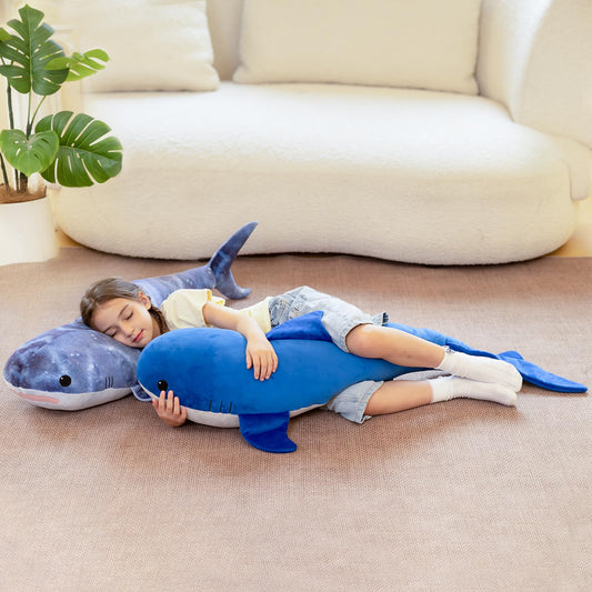 Tezituor 4ft Giant Whale Shark Stuffed Animal, S-Shape Stuffed Shark Plush Toy for Boys Girls, Hugging 47inches Soft Long Ocean Whale Shark Plush Body Pillow for Sleeping
