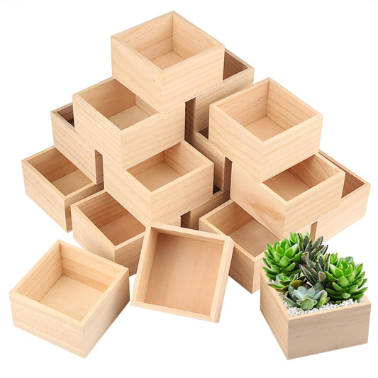 GNIEMCKIN 20 Pack 4 x 4 Inch Unfinished Small Square Wooden Box, Rustic Organizer Storage for DIY Crafts, Collectibles, Succulents, Desktop Drawer Decor