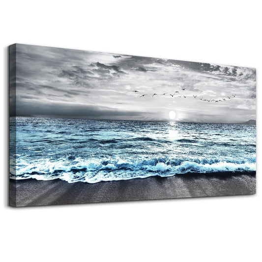 Large Size Wall Decorations For Living Room Framed Canvas Wall Art For Bedroom Office Wall Decor Black And White Wall Painting Blue Ocean Sea Wave Pictures Artwork Beach Posters Home Decor 30" X60