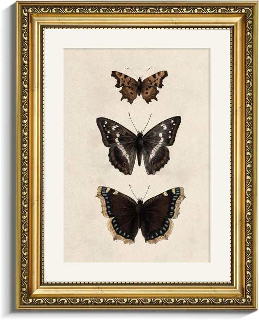VIYYIEA Vintage Gold Framed Butterfly Wall Art - Retro Canvas Prints for Bedroom & Bathroom Decor | 11x14 Inch