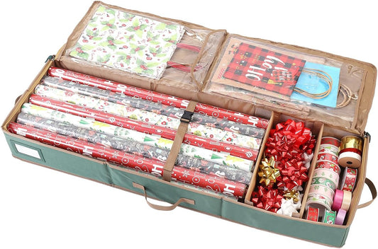 Sattiyrch Wrapping Paper Storage - Durable 600D Canvas Holder for Up to 20 Rolls | 42W x 14D x 5H (Green)