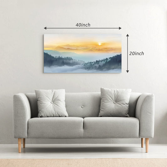 arttitue Foggy Forest Wall Art Canvas: Sunset Nature Scenery Picture Landscape Painting Print Decor Misty Mountain Photography Artwork for Bedroom Living Room Home