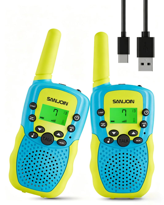SANJOIN Rechargeable Walkie Talkies for Kids,Outdoor Toys for 3-12 Years Old Boys Girls for Outside, Hiking,Camping Games Walkie Talkie 2000 mAH Battery for 3-6 7-9 10-12 Years,2 Pack