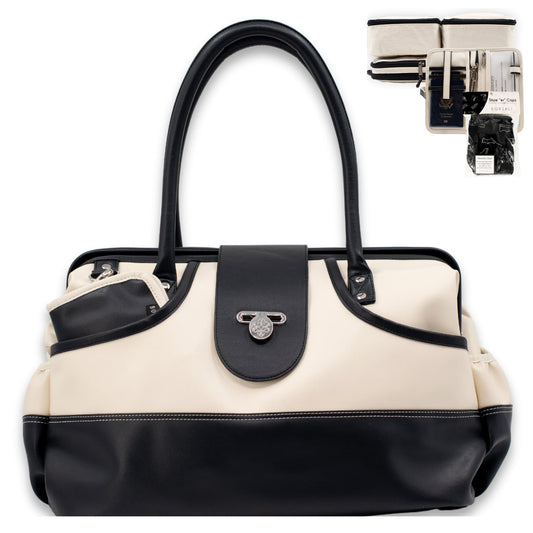 Borsali Weekender Bag for Women - Travel Carry On Duffel -Vegan Leather with Travel Wallet, Packing Cubes & Shoe Covers (Cream)