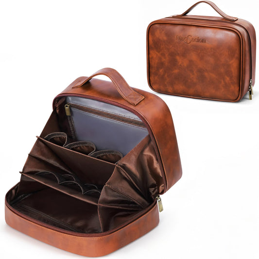 MaqSacion Mens Toiletry Travel Bag,PU Leather Toiletry Bag for Men,Water-Resistant Travel Bag for Toiletries,Brown Shaving Bag for Men, Mens Birthday Gift Ideas for Fathers Day Men Him Husband Dad