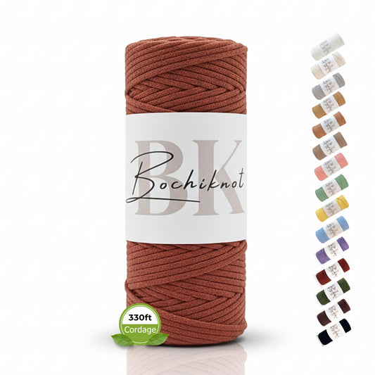 BOCHIKNOT Braided Macrame Cord 3mm x 109yds - Braided Rope for Macrame Wall Hanging Plant Hanger - 3mm Braided Macrame Cord - Cotton Macrame Cord for Crafts (Terracotta)
