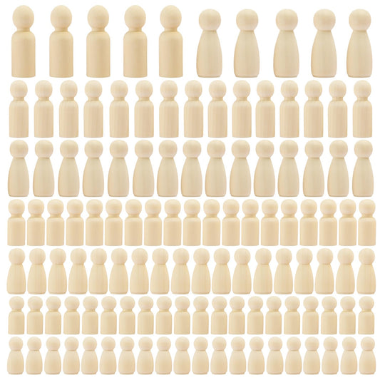 150 Pieces Wooden Peg Doll, Unfinished Wooden Peg Dolls in Different Shapes and Sizes, Perfect for DIY Art and Craft, Painting, Table Setting by GNIEMCKIN