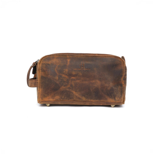Autentico Leather Toiletry Bag for Men – Genuine Leather Dopp Kit, Travel Organizer for Grooming Essentials, Large Shaving Kit Pouch, Durable Distressed Brown Gift for Men