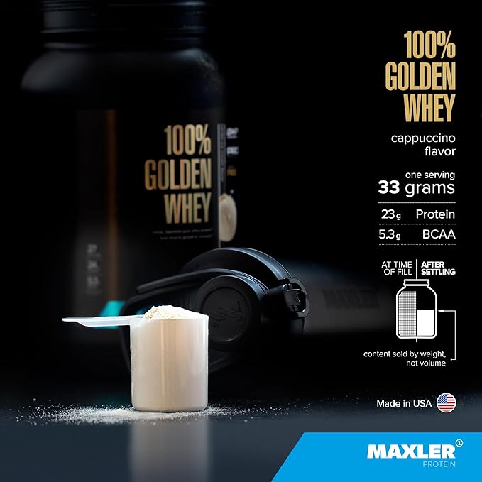 Maxler 100% Golden Whey Protein - 23g of Protein per Serving - Premium Whey Protein Powder for Pre Post Workout - Fast-Absorbing Whey Concentrate, Isolate & Hydrolysate Blend - Cappuccino 2 lb