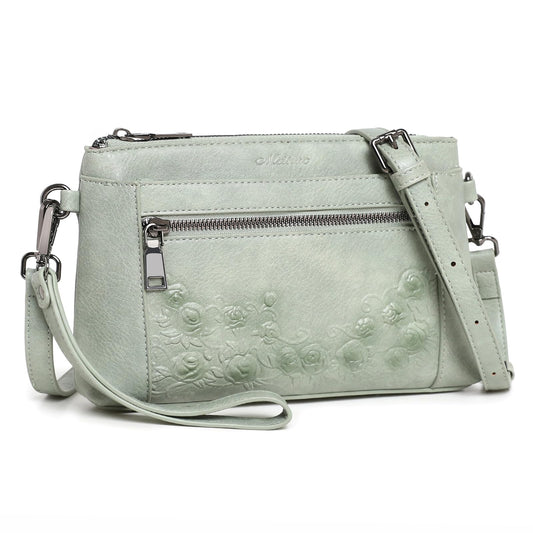 MEITRUE Wristlet Wallets Clutch Purses for Women - Rose Embossed Vegan Leather Small Crossbody Bag Mini Cell Phone Wallet Purse with Adjustable Strap & Card Pockets