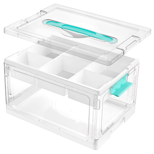 Vtopmart 24 QT Clear Plastic Craft Organizers and Storage Box with Removable Trays and Dividers,Art Supply Organizers and Storage,Ideal Containers for coloring Books,Craft Supplies,1 Pack