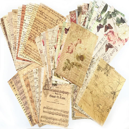 150pcs Vintage Scrapbooking Paper,Old Book Page Music Notes Background Material Paper for DIY Decoupage Junk Journal Scrapbooks Supplies