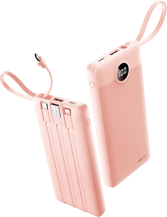 Coowisty 10000mAh Pack 5 2 Portable Phone Charger, Slim Travel Essentials Power Bank with Cords Wires, Battery Outputs
