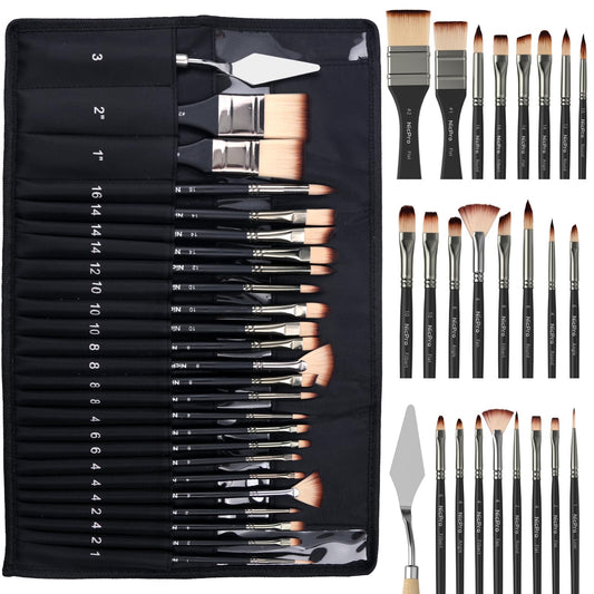 Nicpro 26pcs Paint Brush Set, Professional Paintbrushes with Palette Knife, Craft Paint Brushes for Acrylic Painting, Oil, Watercolor, Gouache & Canvas, Drawing & Art Supplies for Adults, Artists Gift