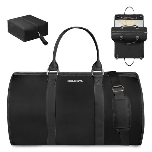 3Pcs Garment Duffle Bags for Travel Convertible Carry on Garment Bag for Women Men Travel Duffle Bag Includes Shoe Pouch & Hanging Suit Bag for Clothes/Dresses, Black