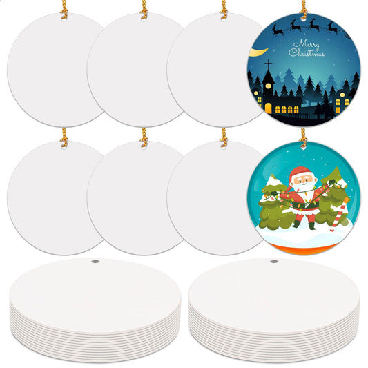 Caffox 3" Metal Sublimation Ornament Blanks Bulk, 24 Pieces Round Sublimation Blanks for Christmas Decorations and DIY Crafts