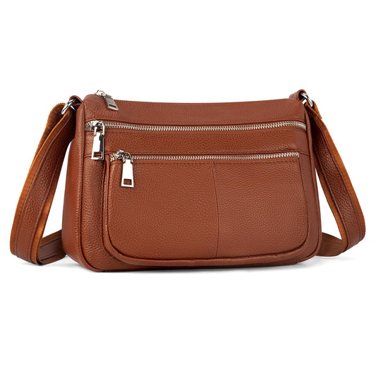 befen Cognac Brown Soft Genuine Leather Crossbody Purse for Women Lightweight Leather Cross Body Shoulder Bags Handbag for Travel
