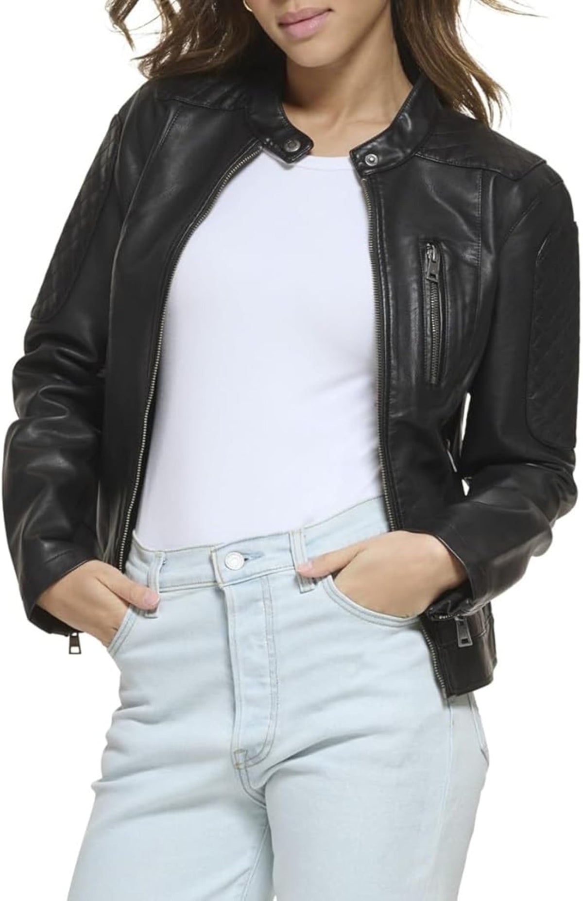 Levi's Women's Faux Leather Motocross Racer Jacket (Standard and Plus), Black, Small