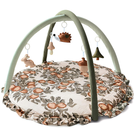 Baby Play Gym Play Mat, Infant Activity Center with 5 Sensory Toys 0–18 Months Developmental Tummy Time Mat, Baby Gym & Activity Mat Apple-Leaf Printed for Newborn Shower Gift Baby Essentials