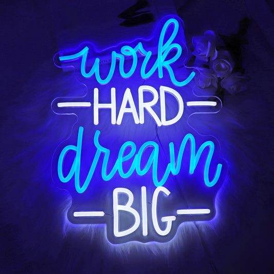 Whfobfe Work Hard Dream Big Neon Sign Led Office Decor Neon Lights Signs for Wall Decor USB Powered Led for Room Decoration Home Game Room Bar Party