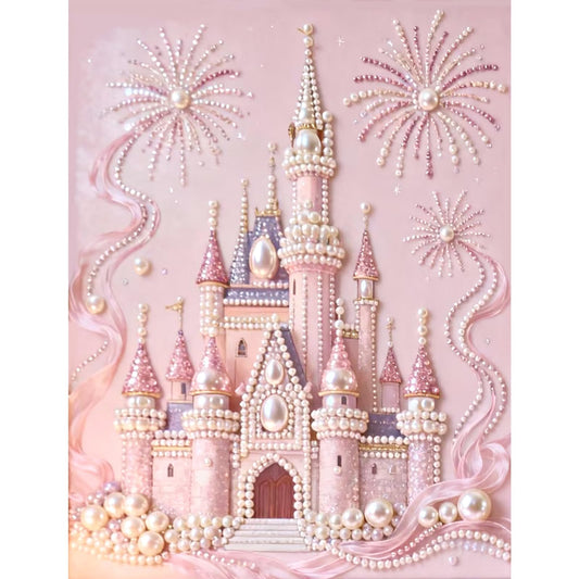 LCOZX 12x16 Inch Castle Pearl Diamond Painting Kits for Adults, 5D Diamond Art for Kids Beginners, DIY Special Shape Pearl Gem Crafts for Home Wall Decor, No Frame Included