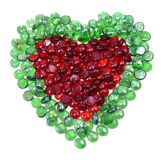 Kissvian Flat Glass Marbles/Gems/Stones/Beads for Home Décor Vase Filler Table Scatter Art Craft Aquarium – 2LB (17-20mm, Approx. 3/4") Red & Green