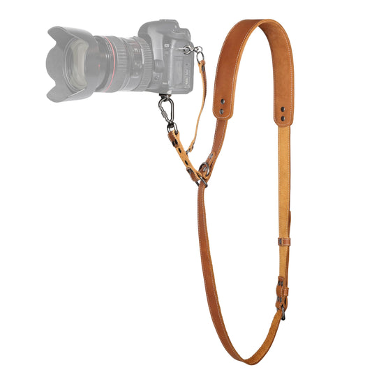 Padwa Lifestyle Tan Single Camera Harness Strap for One Camera - Professional Single Full Grain Leather Camera Harness,Quick Release Gear DSLR Camera Straps for Photographers