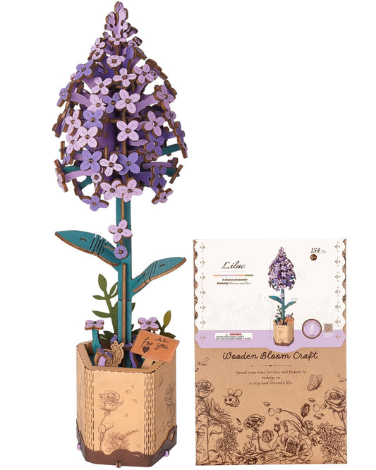 Wowood 3D Flower Wooden Puzzles for Adults-Lilac, DIY Wooden Flowers Model Kit Building Set Crafts Birthday Gifts, Artificial Botanical Collection Creative Gift Ideas/Housewarming Decor(154PCS)