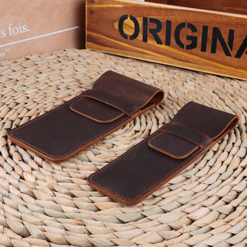 Daimay Leather Pen Case Holder Handmade Fountain Multi Pens Pouch Crazy Horse Leather Pen Protective Sleeve Cover Large – Brown