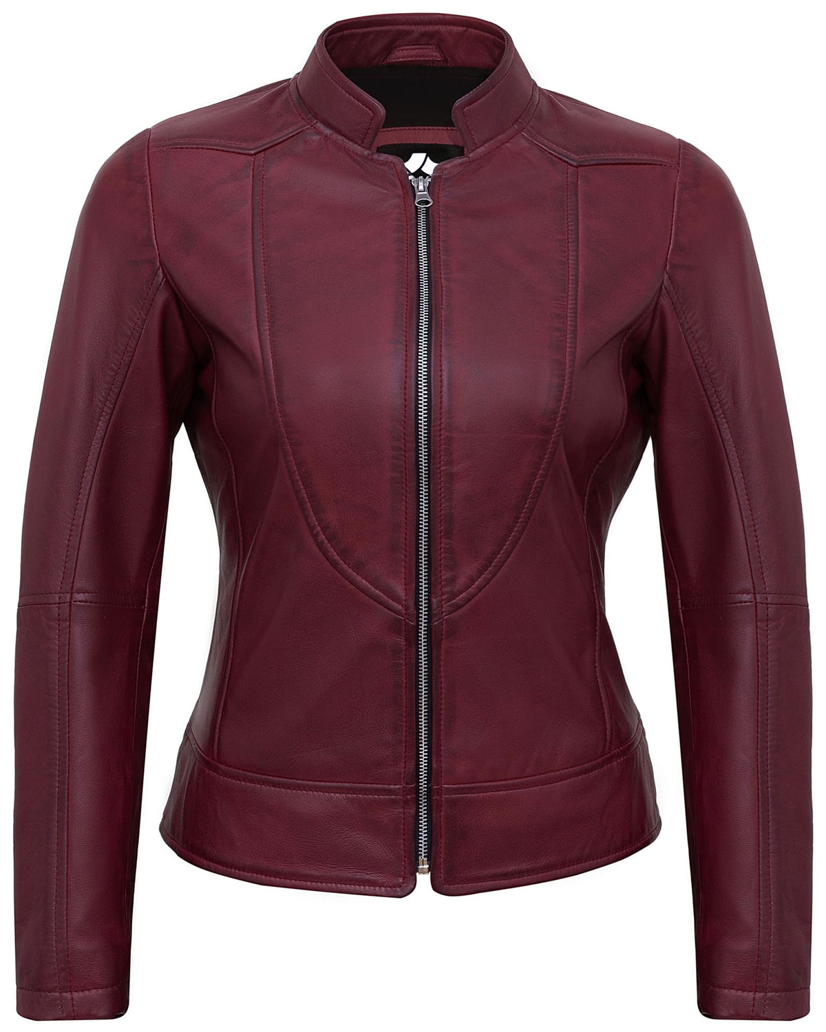 UrbanFocal Genuine Leather Jacket Women - Leather Biker Jacket Women | [101003006] Maroon Amy, 2XL