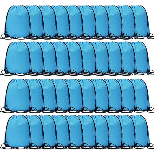 CODOBON 40 Pcs Drawstring Backpack Bulk Draw String Bags Cinch Polyester Bag for Gym Sport, Sky Blue