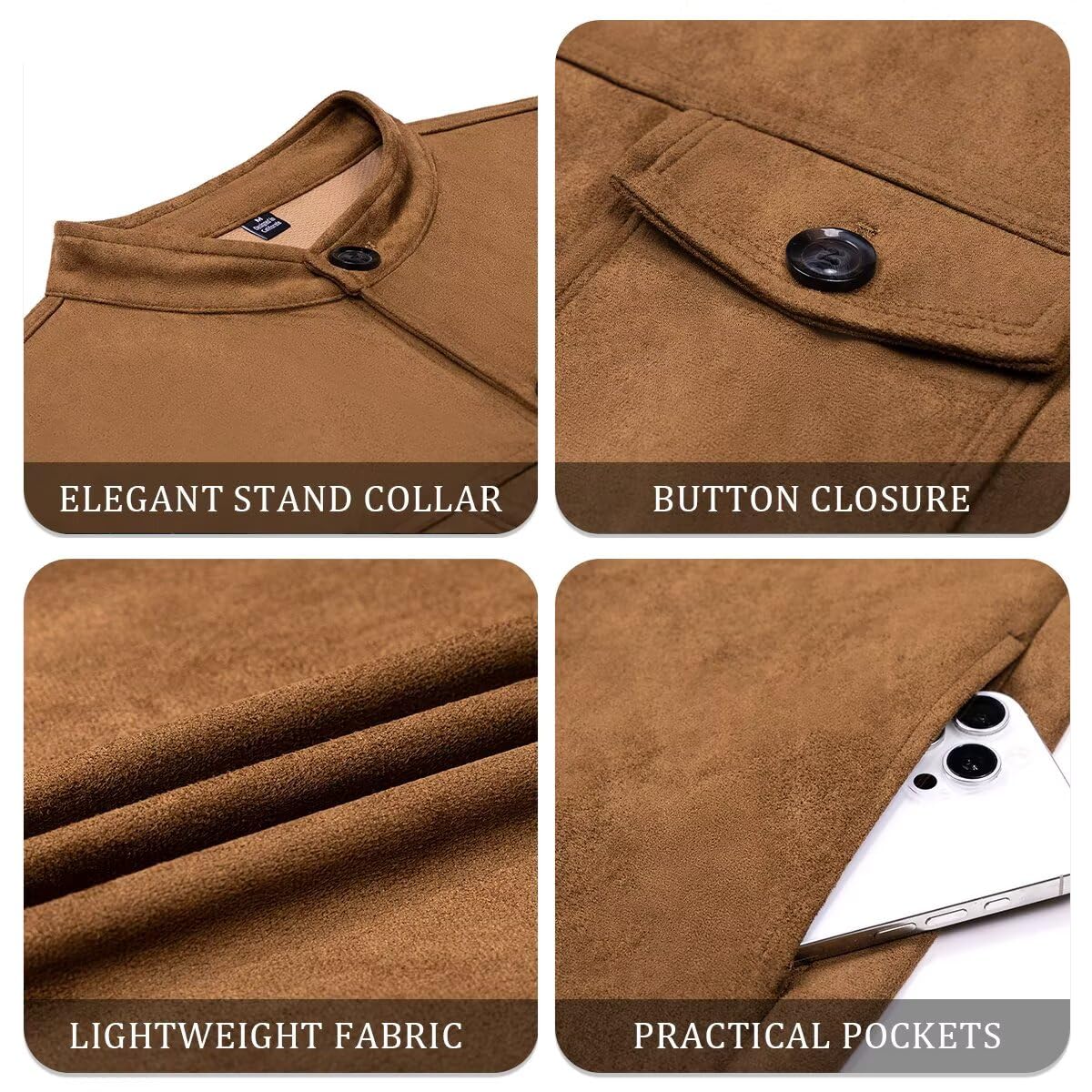 Vatwib Men's Trucker Suede Jacket Lightweight Blazer Casual Sport Coat