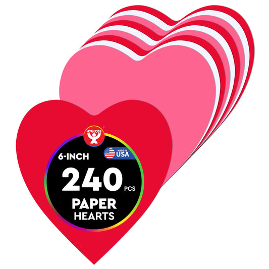 Hygloss Heart Shape Paper Cut-Outs for Arts & Crafts-Many Creative Uses-Valentine’s Day Activities-6 Inches-240 Pcs, Red, Pink & White