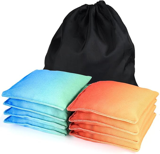 Weather Resistant Cornhole Bags, Gradient Corn Hole Bags Set of 8, Cornhole Bean Bags, Modified Size Cornhole Bags for Tossing Game, Includes Tote Bag