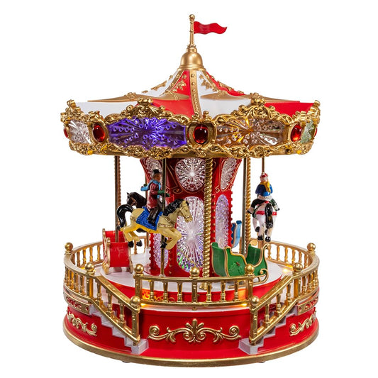 Kurt Adler 11.1-inch Battery Operated Multicolor LED Lighted Musical Santa Carousel with Motion Table Piece