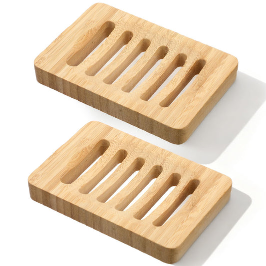 2 Pack Wooden Soap Holder Waterproof Self Draining Soap Dish Wood Soaps Tray for Shower Bathroom Kitchen Bathtub