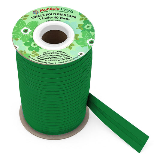 Mandala Crafts 1 Inch Single Fold Bias Tape for Sewing, Quilting, Piping, Hemming, Blanket & Quilt Binding – 40 Yards Green Fabric Seam Binding Tape