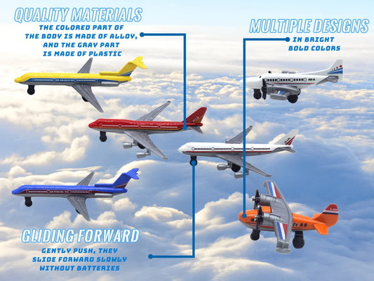 Crelloci Toy Airplane 6 Pack Mini Diecast Aircraft, Playset Includes Glider and Airlines Planes for Birthday Party Favor Toys for Kids Boys and Girls