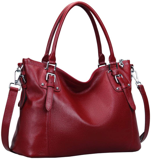 HESHE Genuine Leather Purses and Handbags for Women Tote Shoulder Bag Satchel Purse Top Handle Bags Hobo Crossbody Purse (Large,Wine)