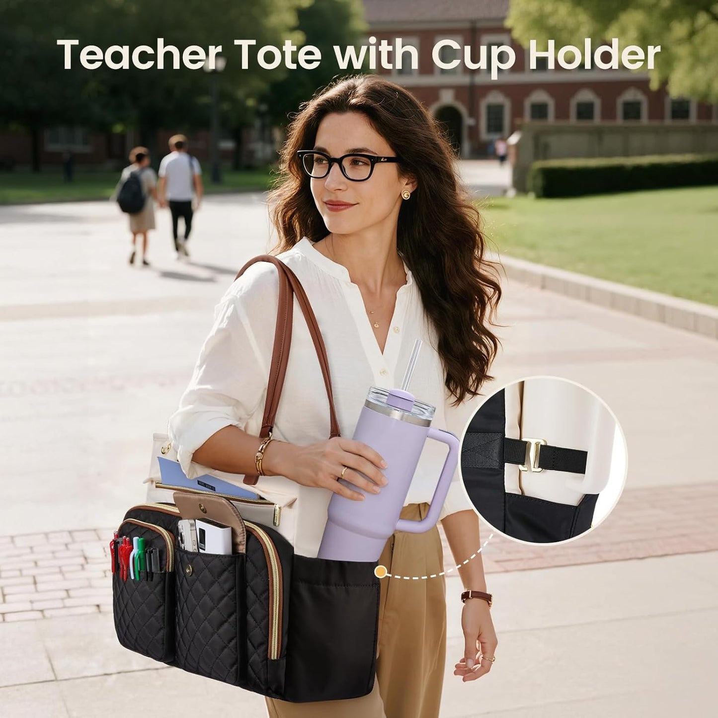 LOVEVOOK 17.3 Inch 17.3 Inch Tote Bag for Women, Work Bag with Large Cup Holder, Large Capacity Teacher Tote with Multi