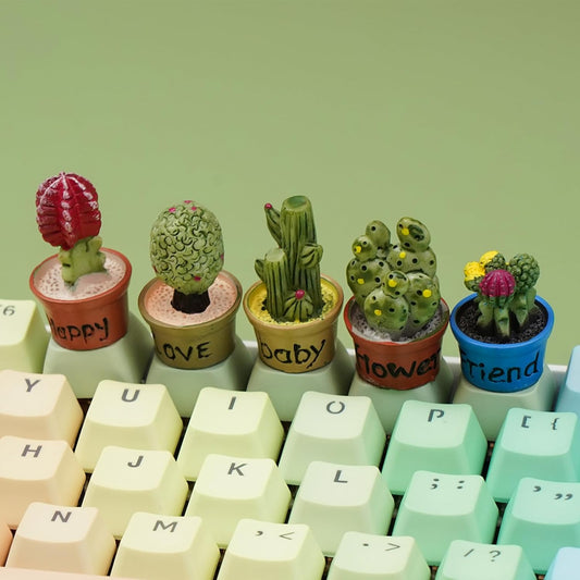 Wonhibo 5 PCS Cactus Keycaps for Cherry MX Keyboards - Cute Multicolor OEM Profile ESC Key Replacement, Mechanical