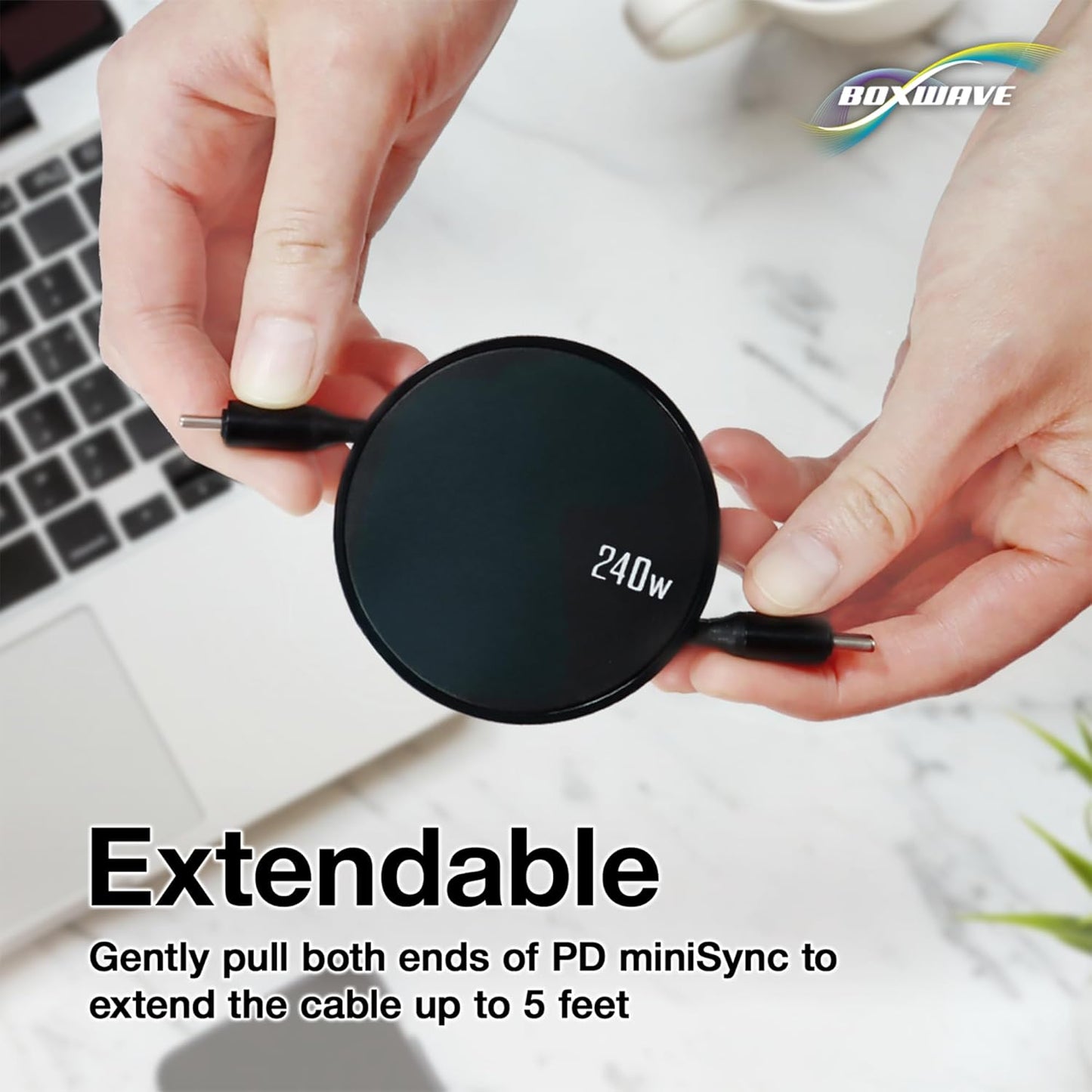BoxWave TIMMKOO Q5 MP3 (240W), 240W Cable Compatible with WiFi Player with Bluetooth - PD miniSync Retractable PD