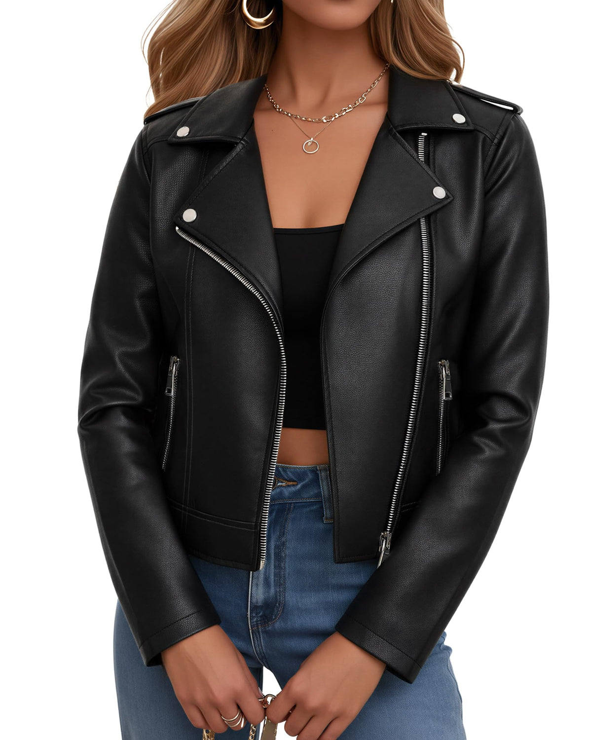 Women Faux Jacket Leather Cropped Bomber Coat Fall 2026 Spring Outfit lady Fashion Clothes Fake Suede Sherpa Motorcycle Biker Moto Racer Aviator Long Lady Thin Blazer Oversized Plus Size Black
